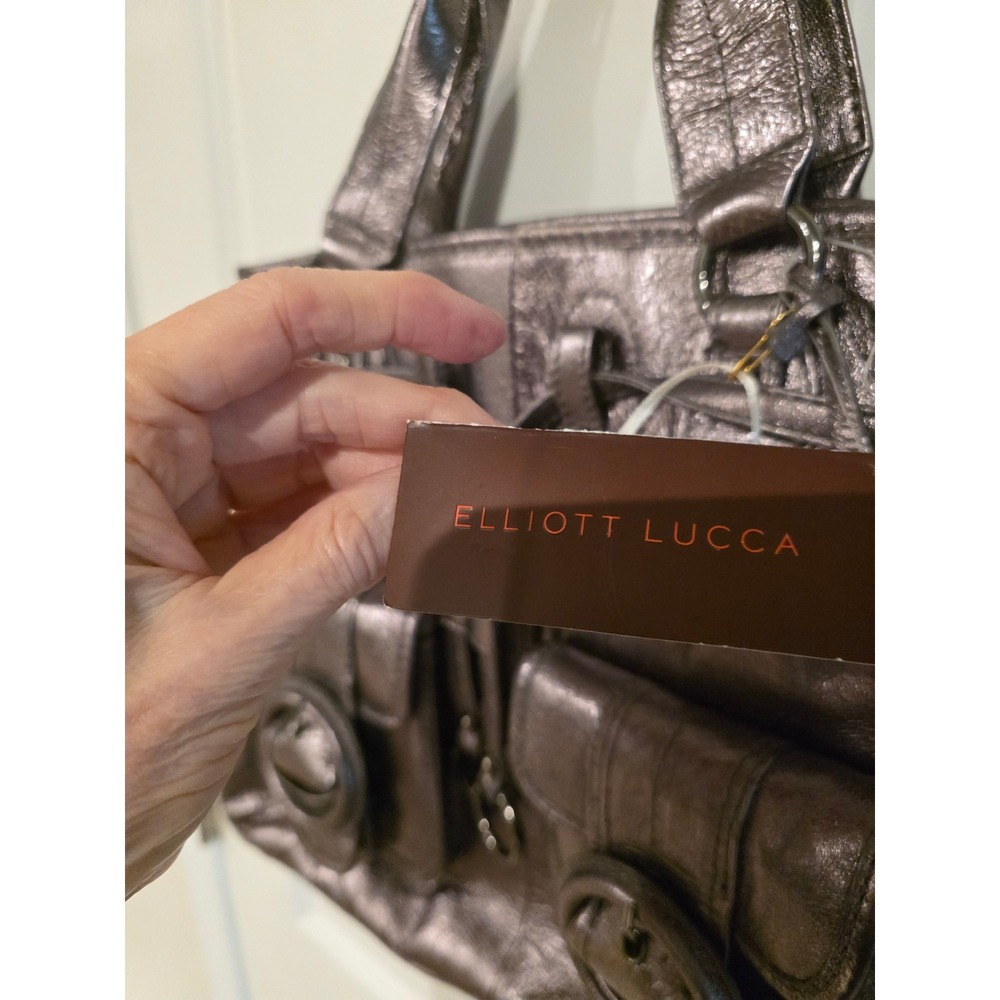 Elliott Lucca Estella Graphite Metallic Leather Hobo Shoulder Bag - Picture 2 of 12